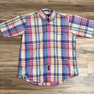 GANT Shirt Mens L Foxhunt Plaid Blue Red Pink Half Sleeve Button Down Vintage